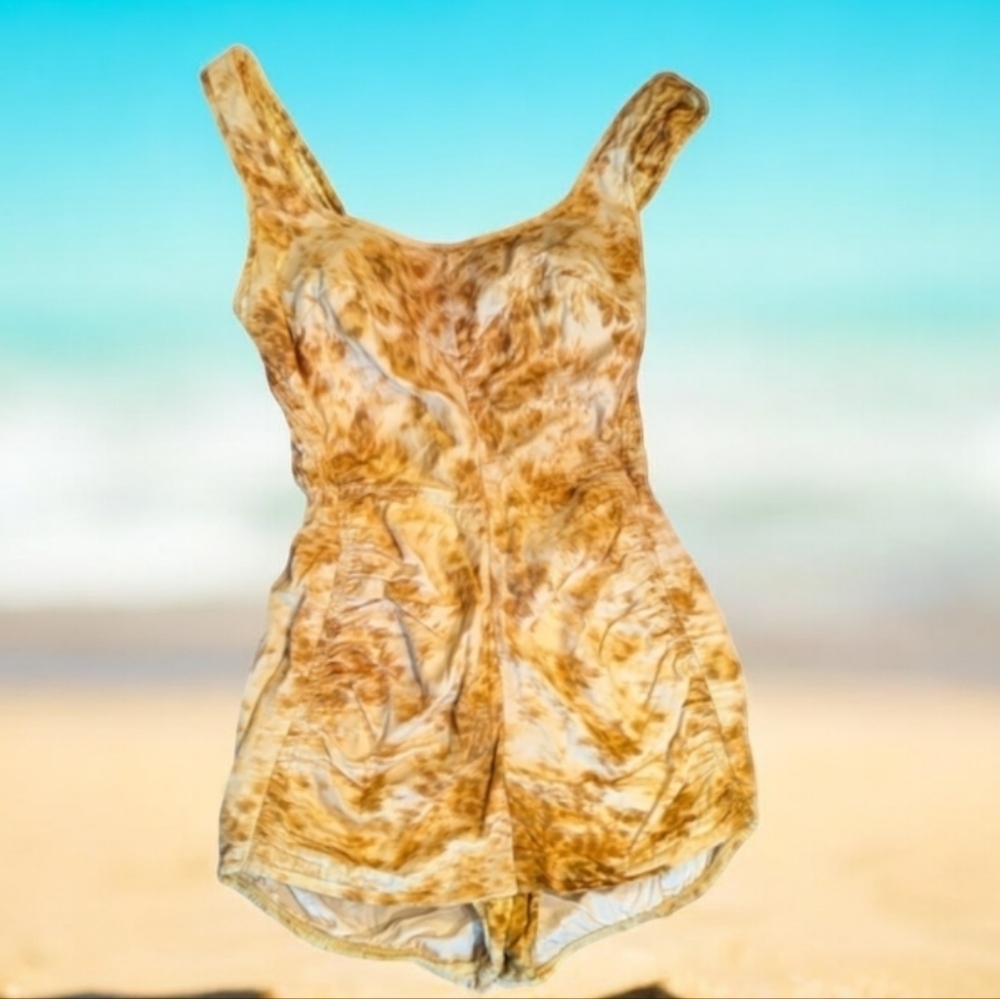 Vtg Pinup 50s Jantzen One Piece Butter Yellow bubble Playsuit Swimsuit sz 4 - Picture 11 of 12